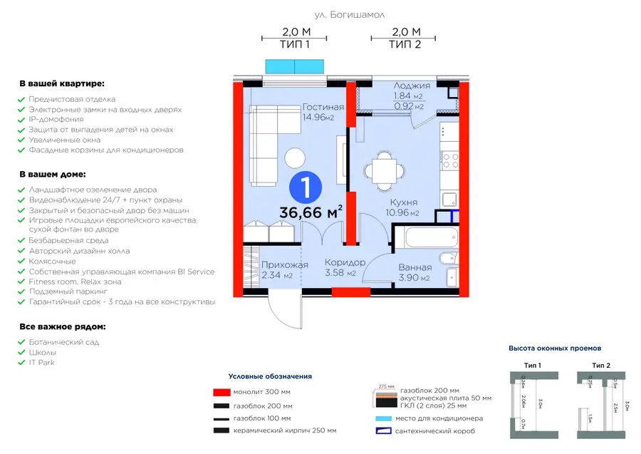 1-комнатная квартира − 37.58 м², 2/14 этаж