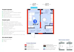 1-комнатная квартира − 37.51 м², 5/14 этаж
