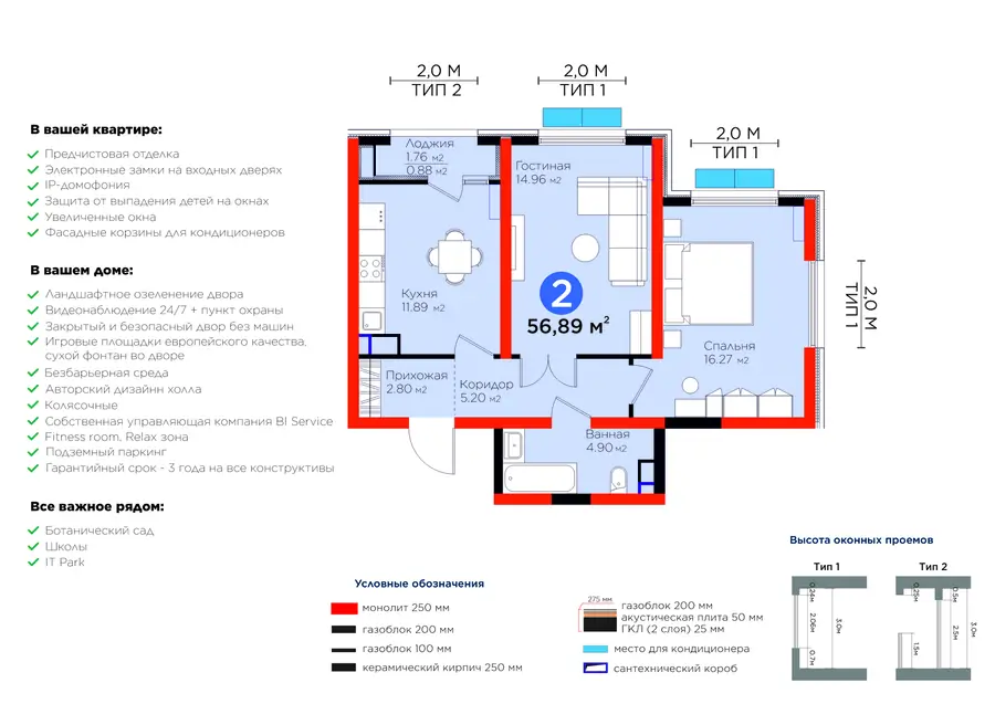 2-комнатная квартира − 57.77 м², 6/14 этаж