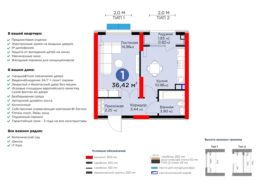 1-комнатная квартира − 37.34 м², 2/14 этаж