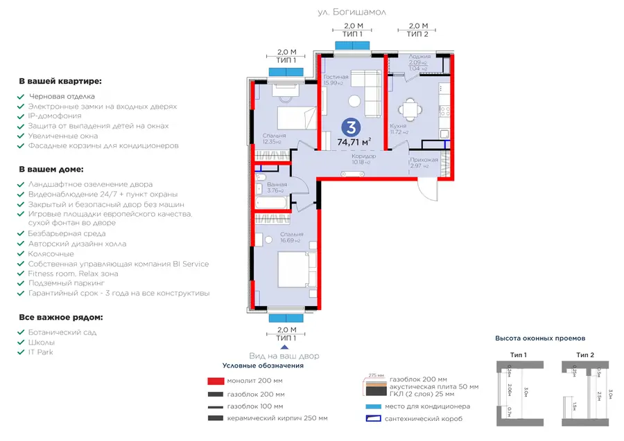 3-комнатная квартира − 75.75 м², 11/14 этаж