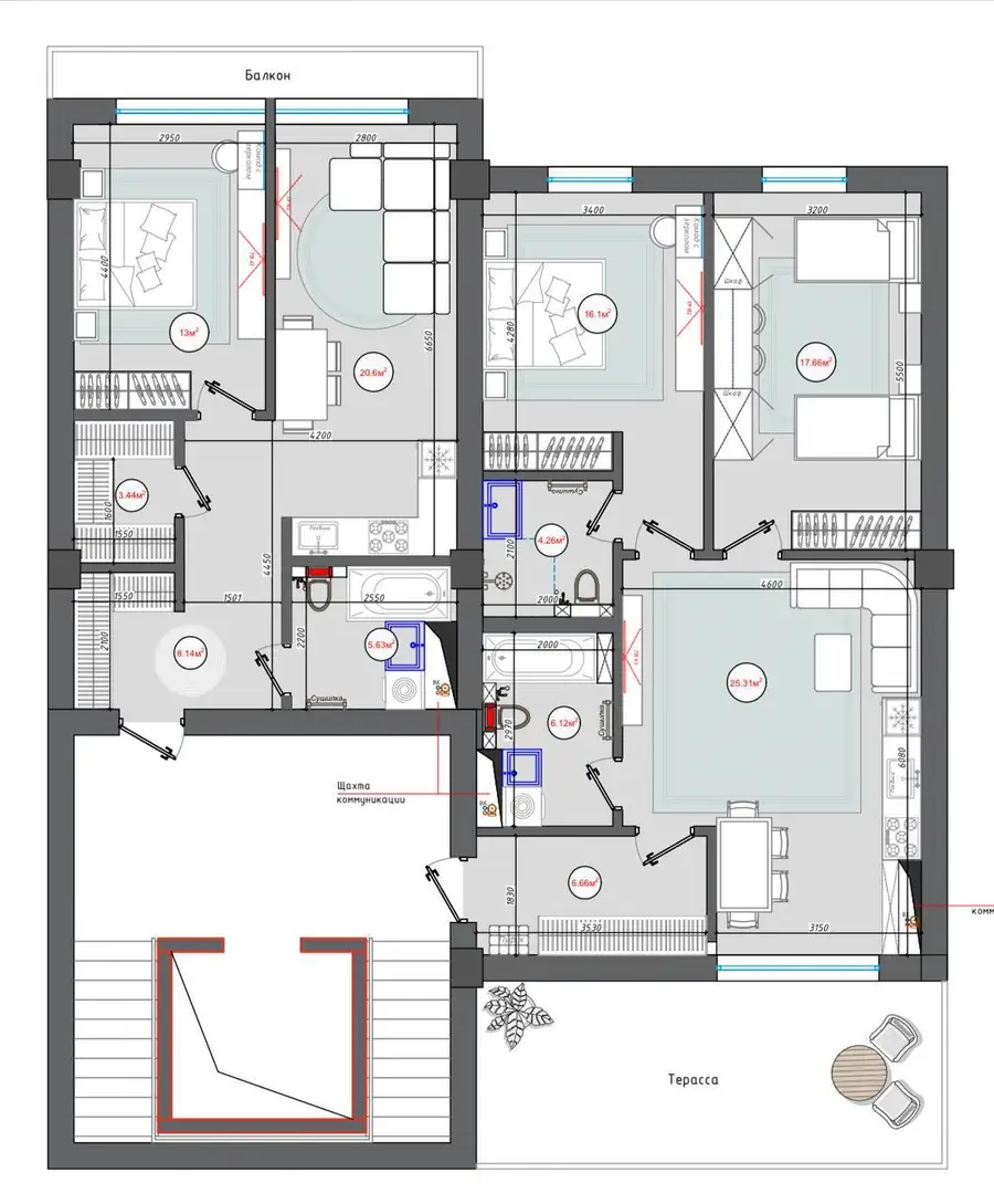 4-комнатная квартира − 170 м², 12/12 этаж