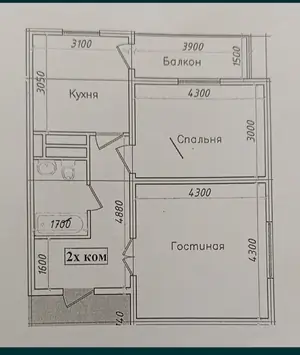 2-комнатная квартира − 61 м², 4/10 этаж