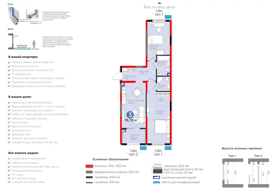3 xonali kvartira − 81.79 m², 2/9 qavat