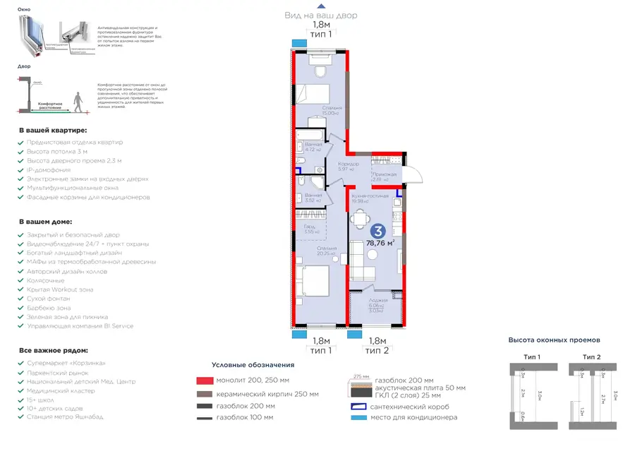3 xonali kvartira − 81.79 m², 2/9 qavat