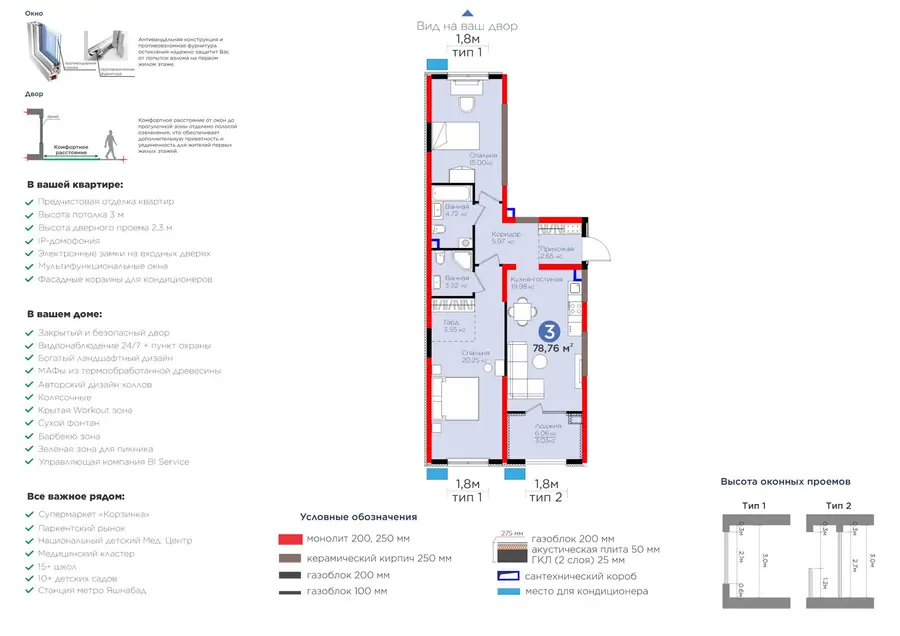 3 xonali kvartira − 81.79 m², 2/9 qavat