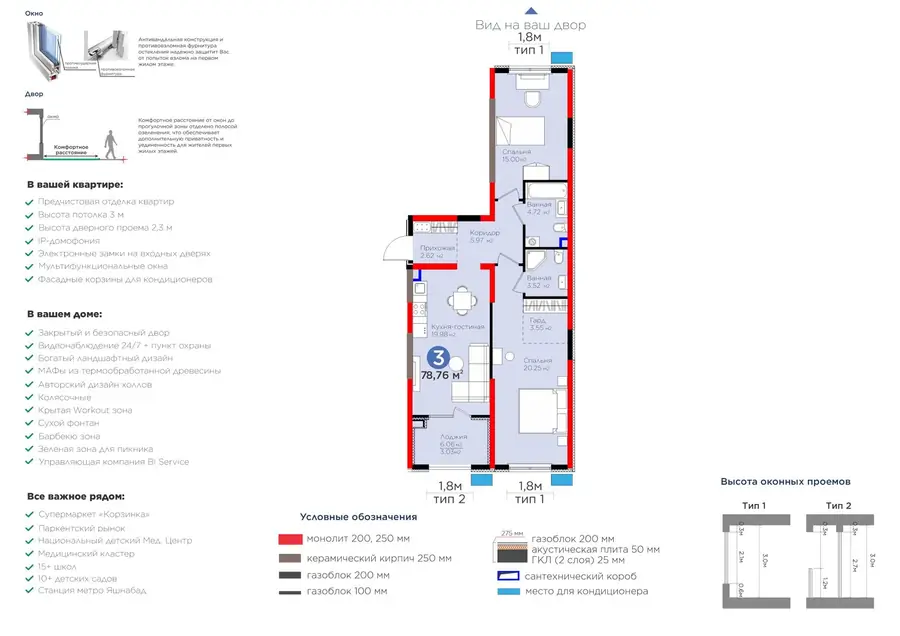 3 xonali kvartira − 81.79 m², 2/9 qavat