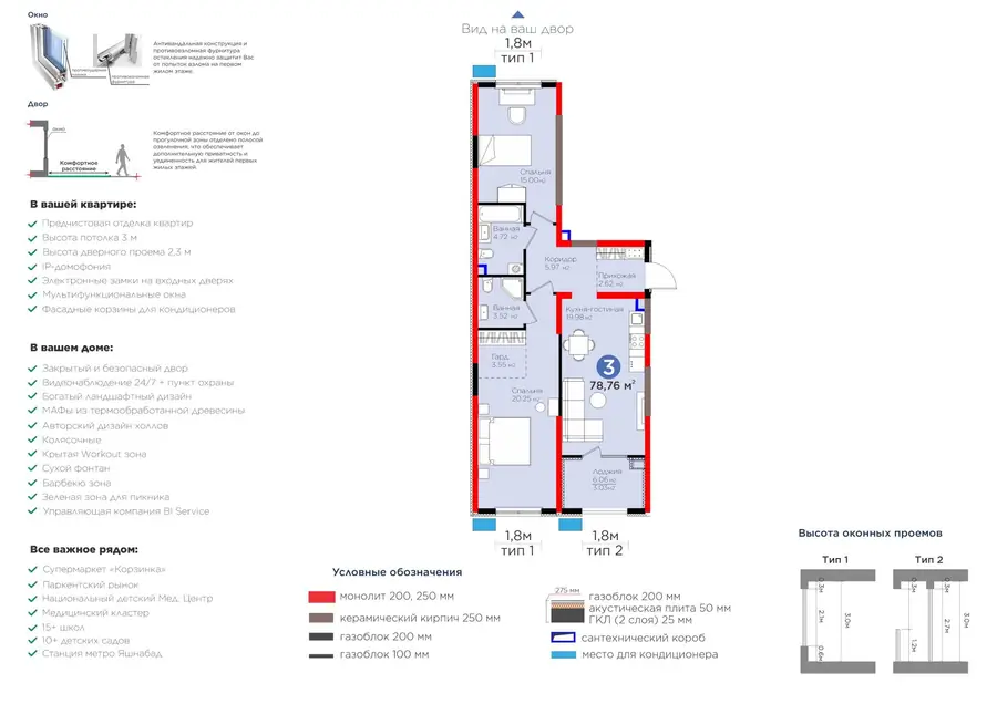 3 xonali kvartira − 81.79 m², 2/9 qavat