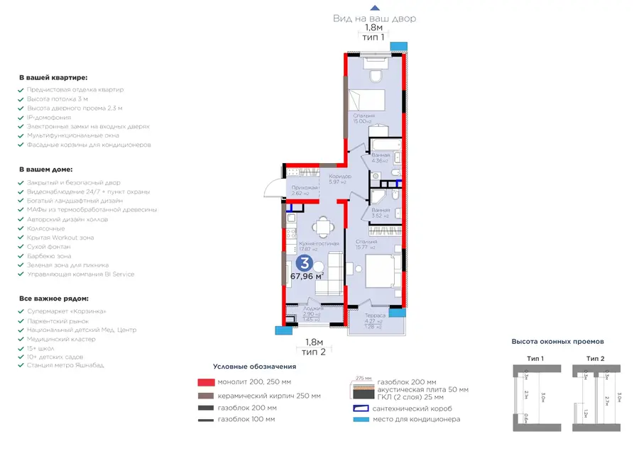 3-комнатная квартира − 72.4 м², 7/9 этаж