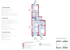 3 xonali kvartira − 69.93 m², 2/9 qavat