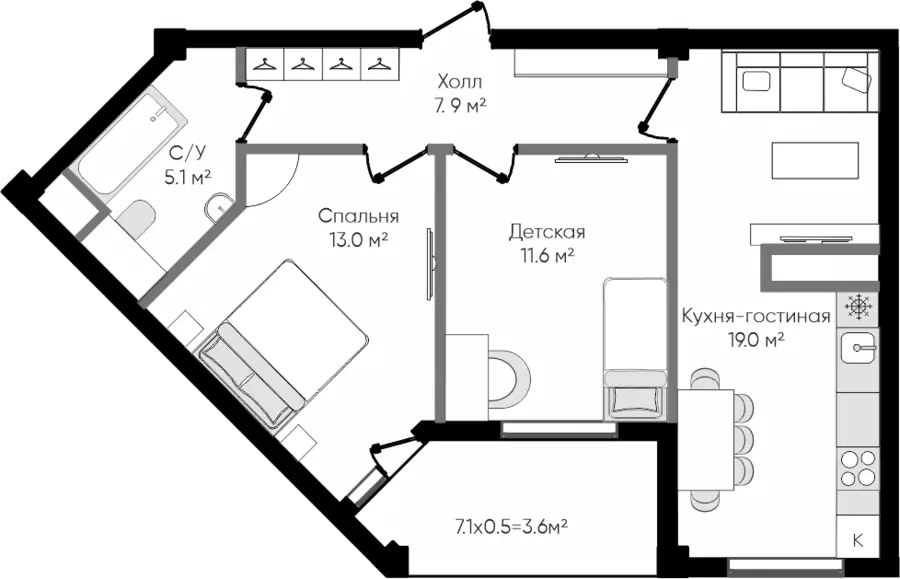 3 xonali kvartira sotiladi − 60.2 m²