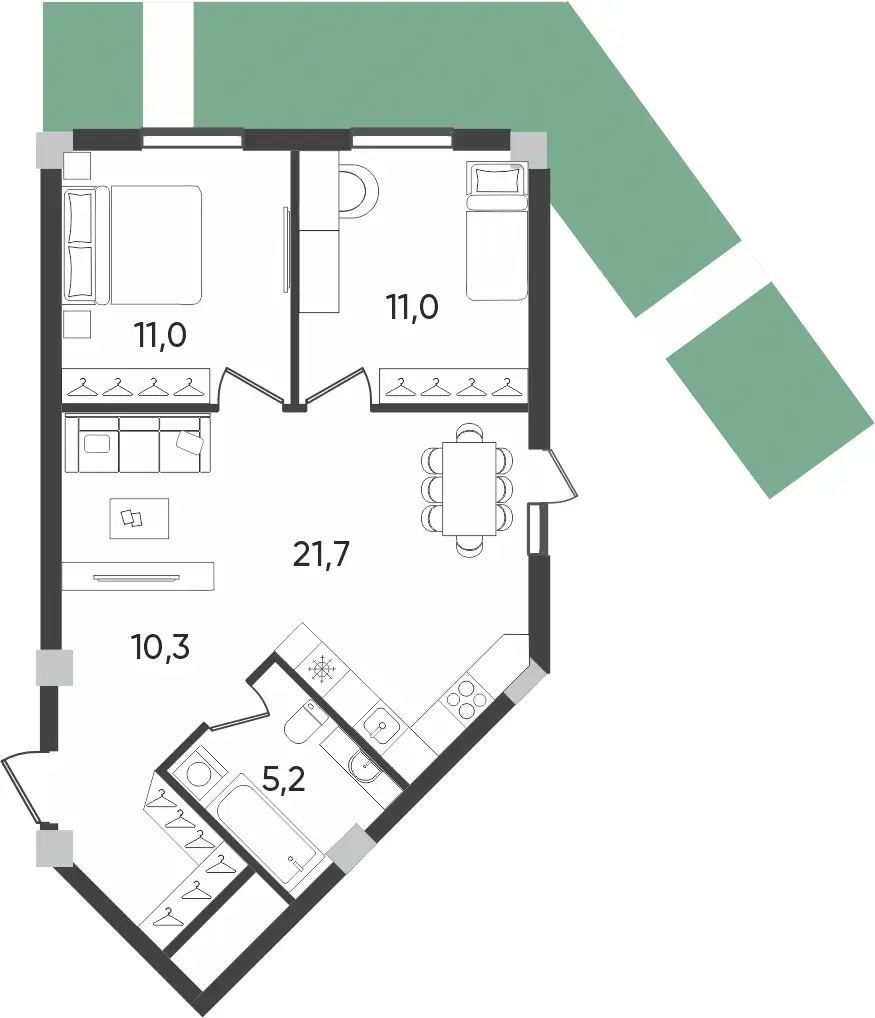 3 xonali kvartira − 59.2 m², 1/9 qavat