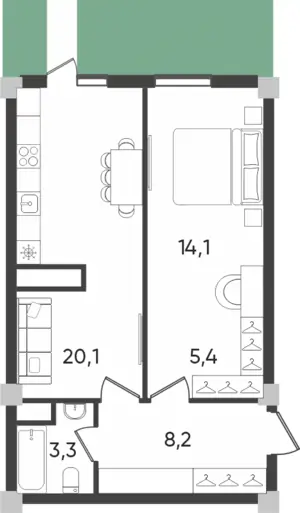 3 xonali kvartira − 51.1 m², 1/9 qavat
