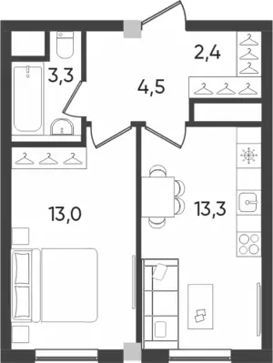 1 xonali kvartira − 36.5 m², 2/9 qavat