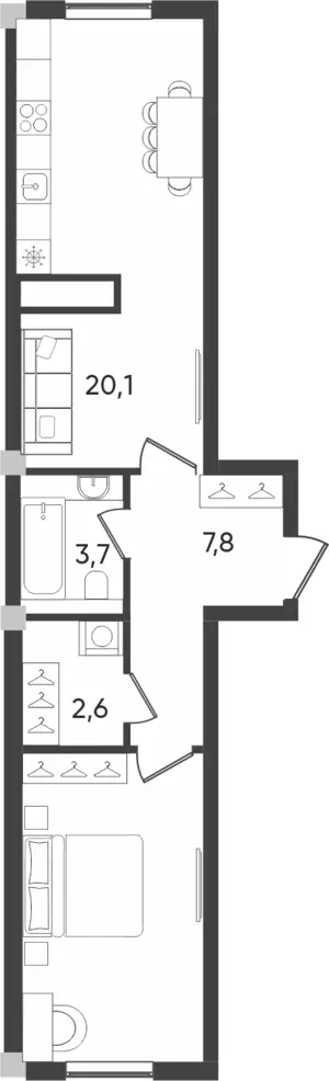 2 xonali kvartira − 48.6 m², 2/9 qavat
