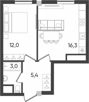 2 xonali kvartira − 36.7 m², 2/9 qavat