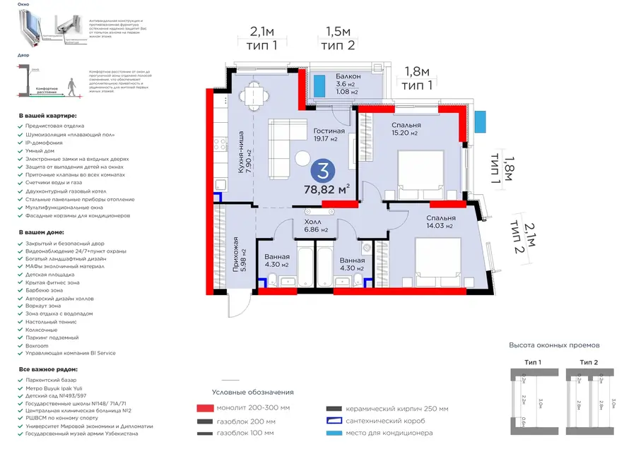 3-комнатная квартира − 81.34 м², 2/15 этаж