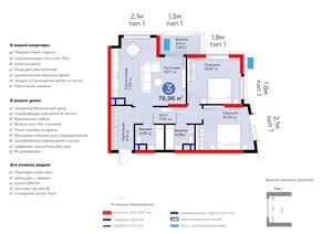 3 xonali kvartira − 81.48 m², 7/15 qavat