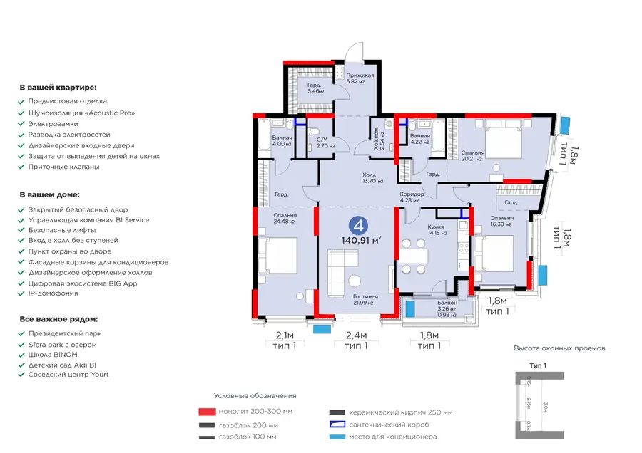 4 xonali kvartira − 143.19 m², 13/15 qavat