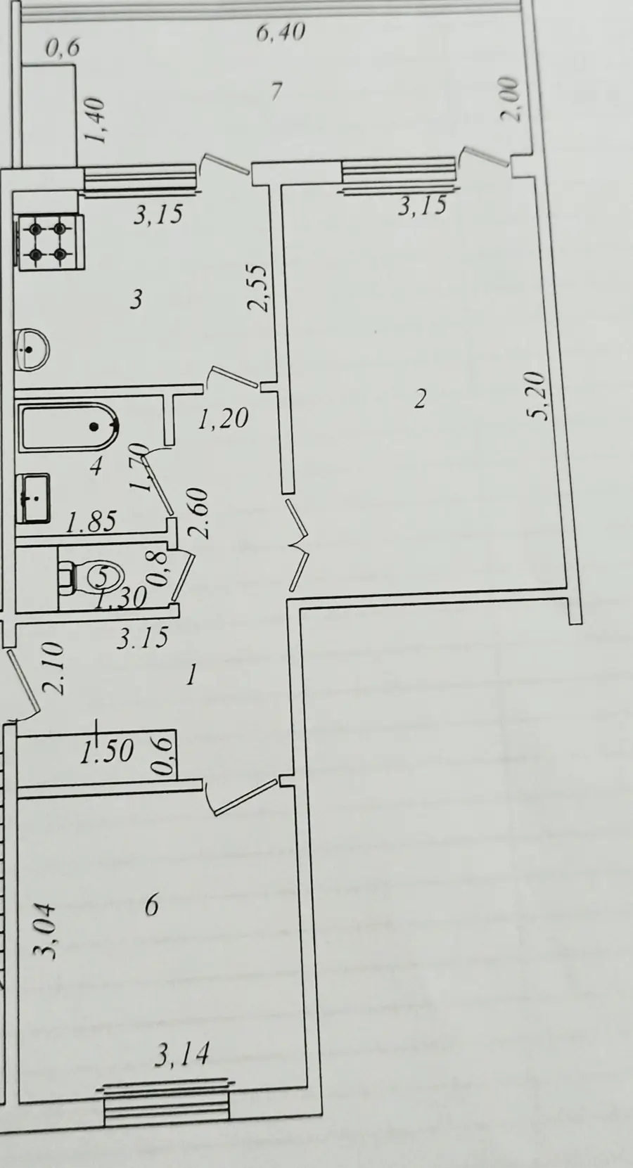 2 xonali kvartira − 60 m², 1/5 qavat