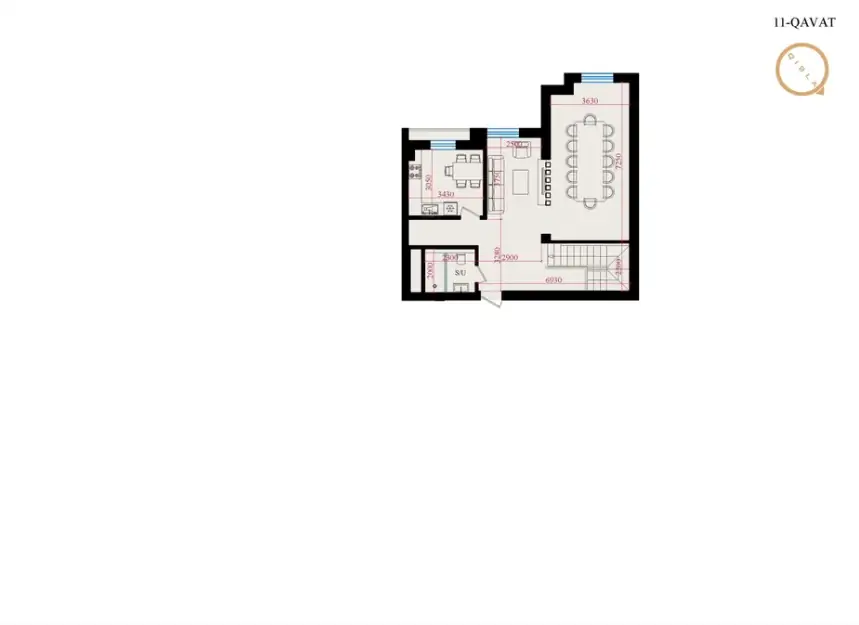 4 xonali kvartira − 153 m², 10/11 qavat