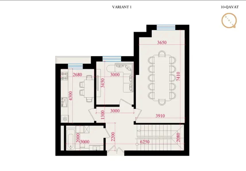 4 xonali kvartira − 153 m², 10/11 qavat