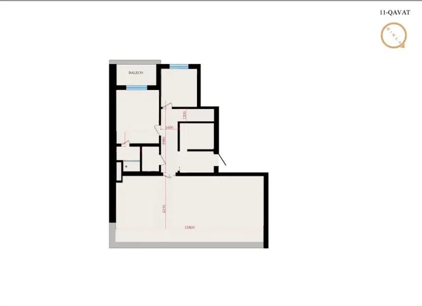 3 xonali kvartira − 155 m², 11/11 qavat