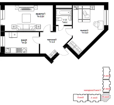 Продается 2-комнатная квартира − 55 м²