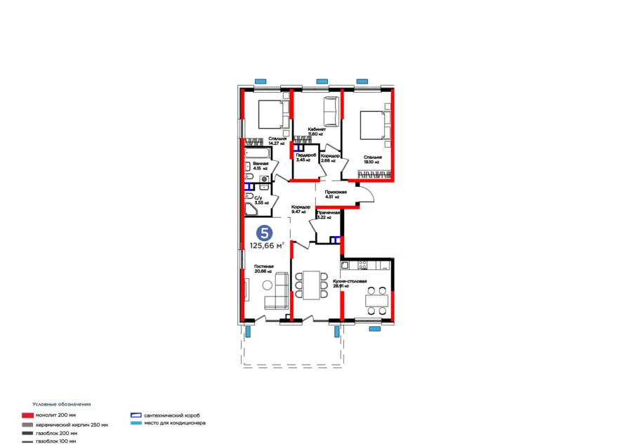 Более 5-комнатная квартира − 125.66 м², 1/9 этаж
