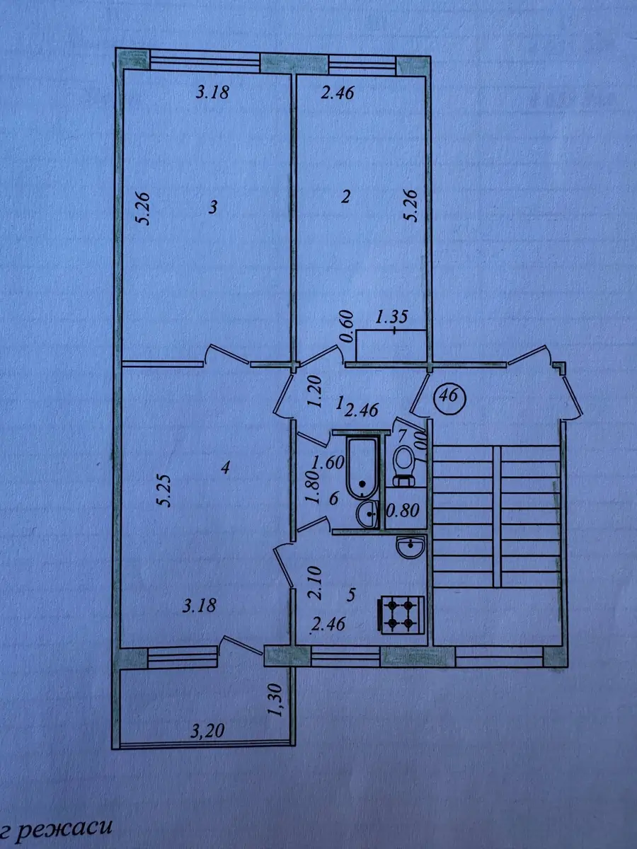 3 xonali kvartira sotiladi − 63 m²