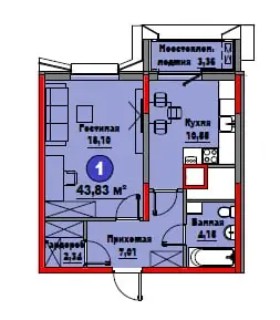 2 xonali kvartira − 44 m², 12/15 qavat