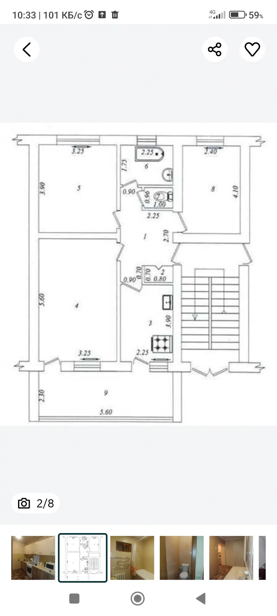3 xonali kvartira sotiladi − 68 m²