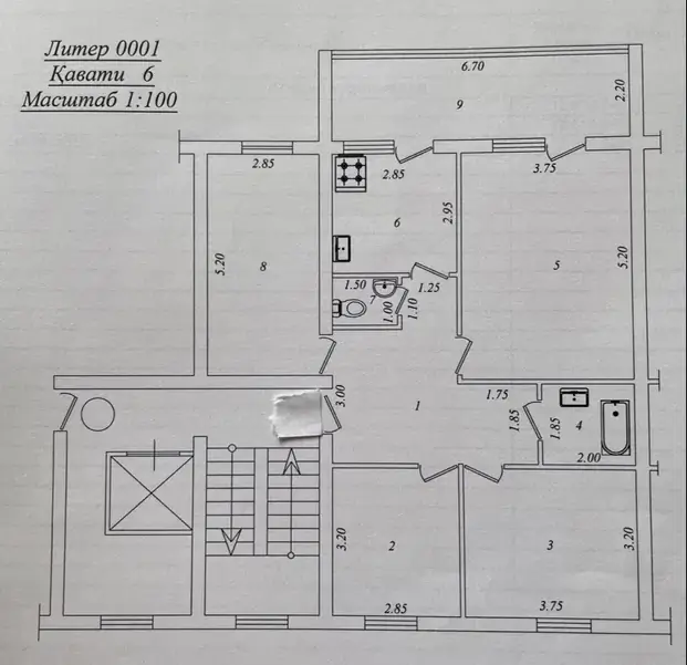4 xonali kvartira − 100 m², 6/9 qavat