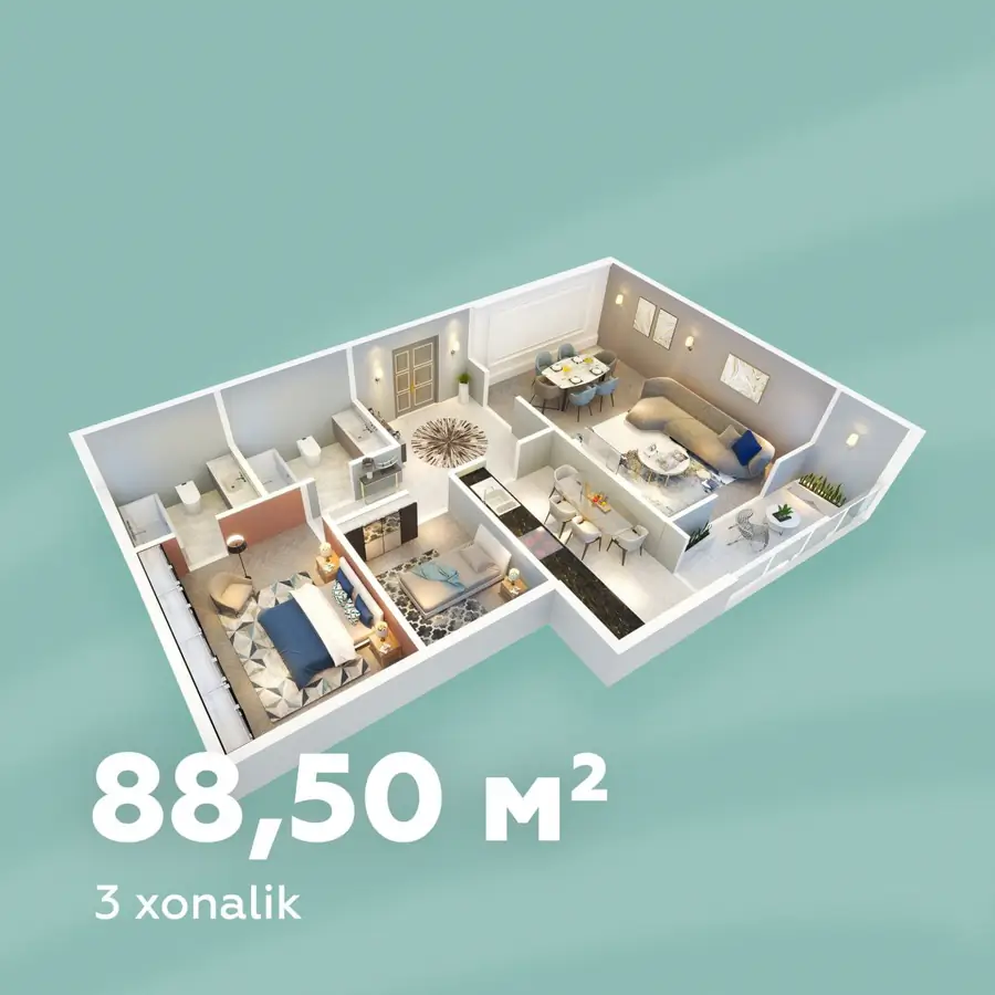 Продается 3-комнатная квартира − 89 м²