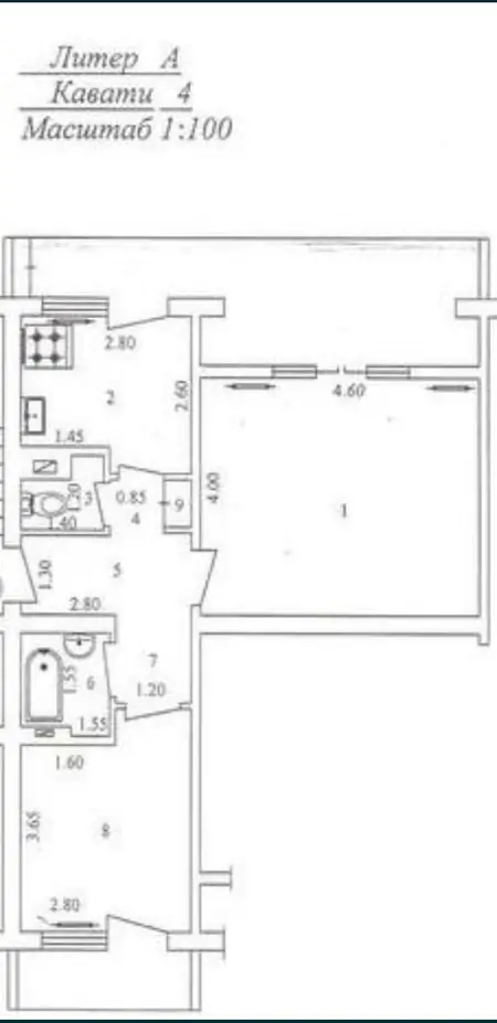 2-комнатная квартира − 65 м², 4/4 этаж