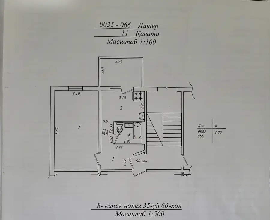 1 xonali kvartira sotiladi − 44.4 m²