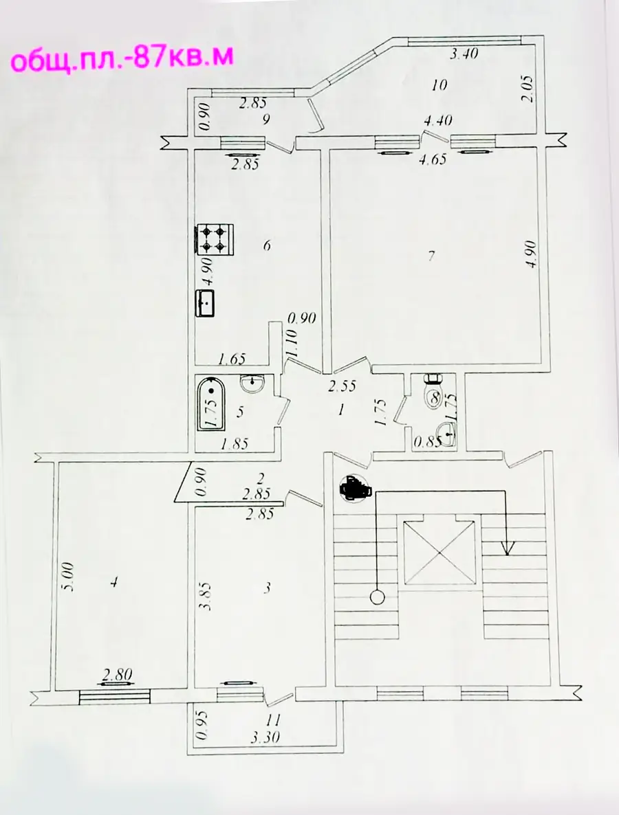 Продается 3-комнатная квартира − 87 м²