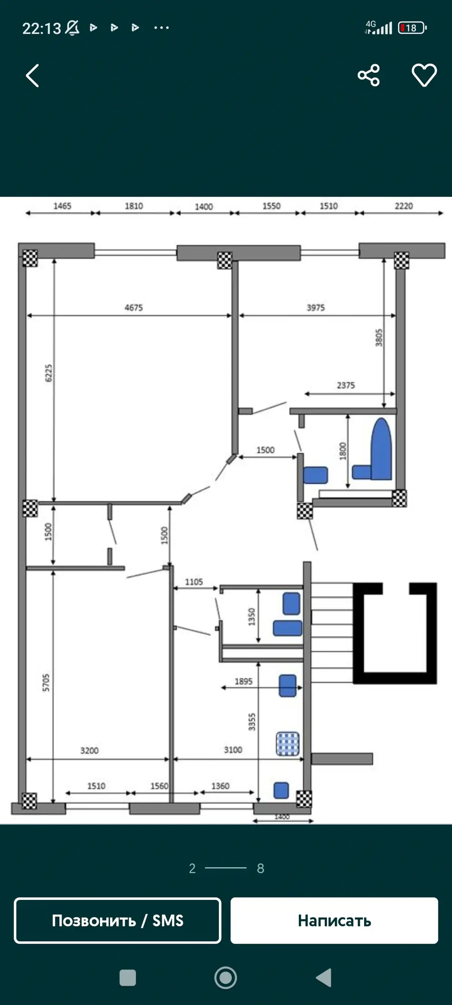 3 xonali kvartira sotiladi − 96.6 m²