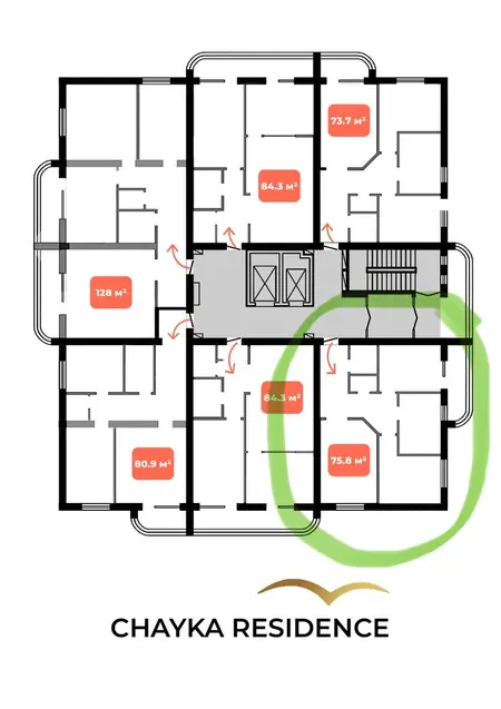 3-комнатная квартира − 75.8 м², 6/11 этаж