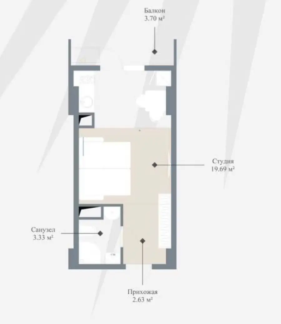 1 xonali kvartira sotiladi − 26.3 m²