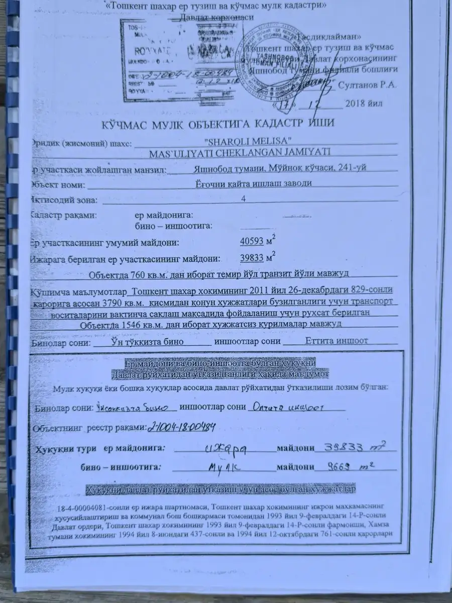 Tijoriy yer maydoni sotiladi − 400 sot