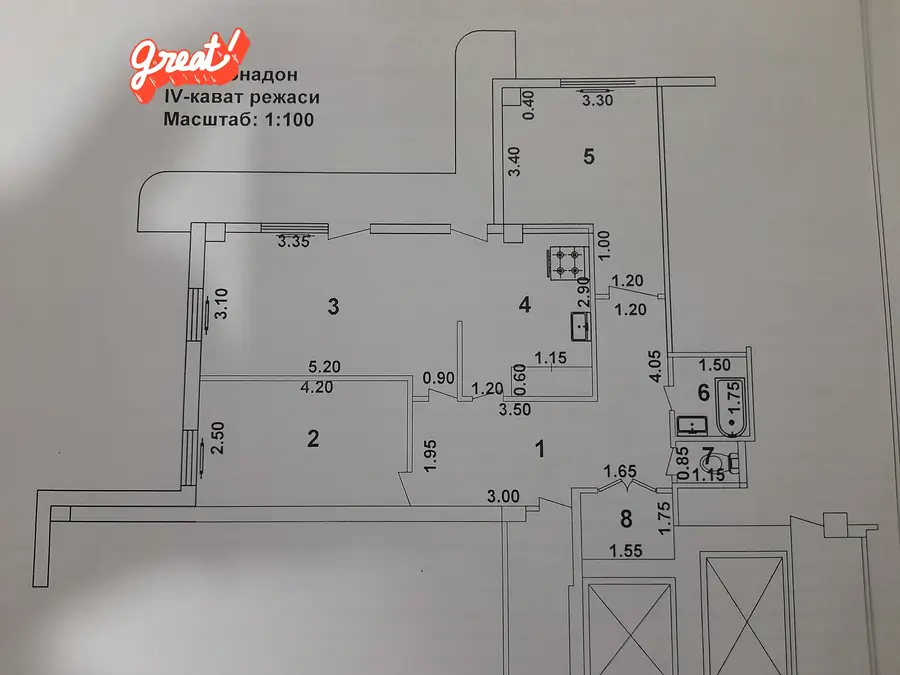 3 xonali kvartira sotiladi − 71 m²