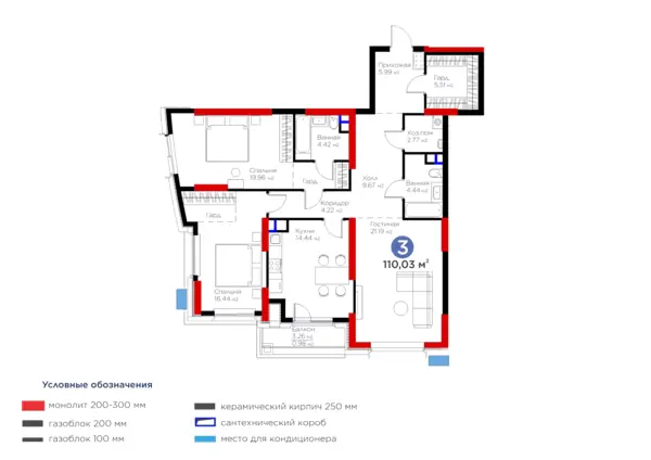 3-комнатная квартира − 112.31 м², 3/15 этаж
