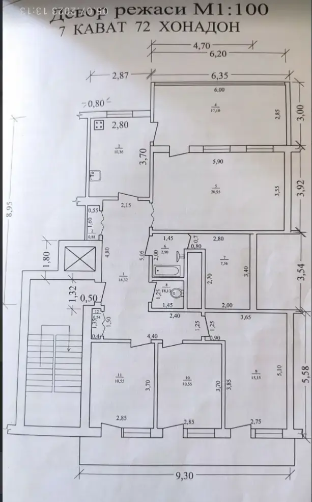 Более 5 xonali kvartira sotiladi − 100 m²