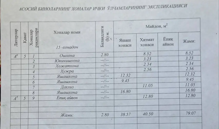 3 xonali kvartira sotiladi − 79.1 m²