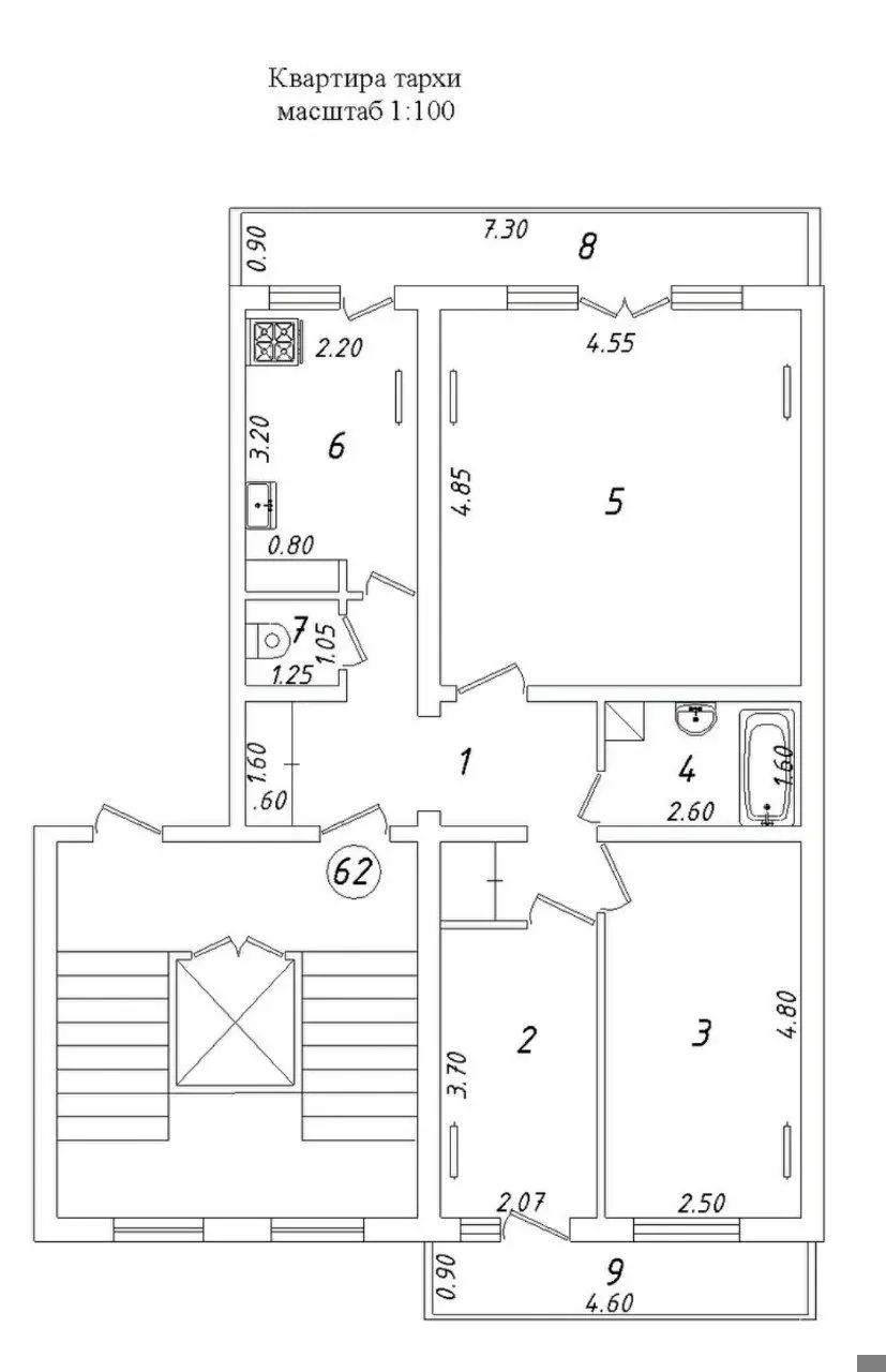 3 xonali kvartira sotiladi − 74 m²