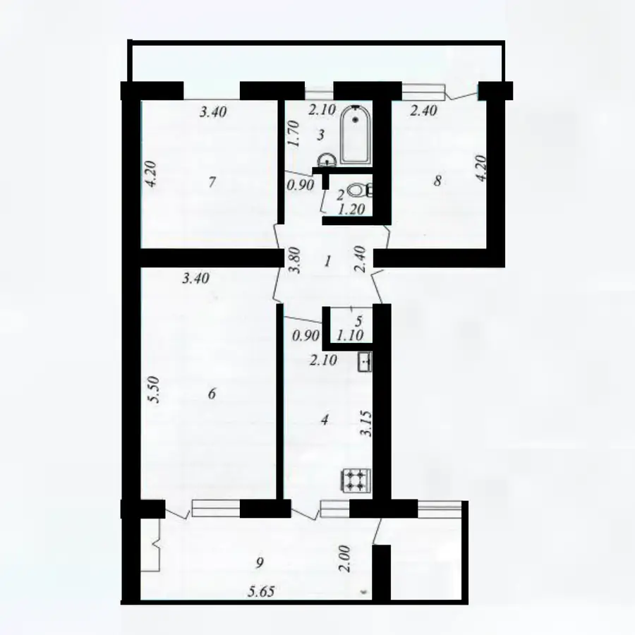 3 xonali kvartira sotiladi − 84 m²