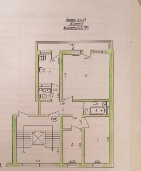 3 xonali kvartira sotiladi − 72 m²