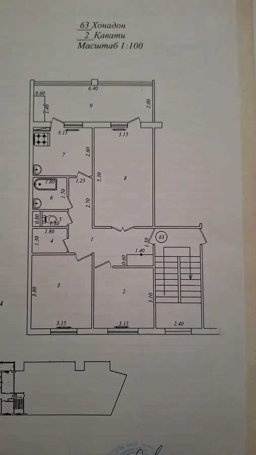 3 xonali kvartira sotiladi − 77 m²