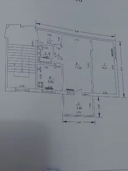 2-комнатная квартира − 54 м², 3/4 этаж